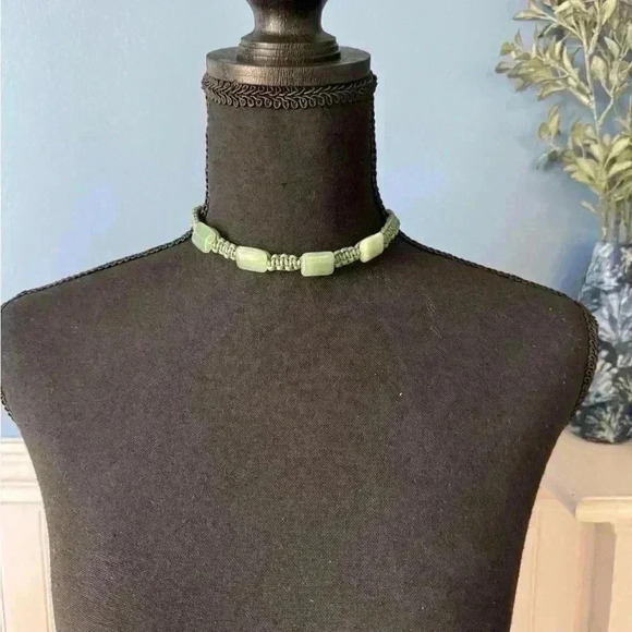 NWT Free People Sweet Caroline Choker ~ Green Cord and Natural Stone - Picture 3 of 5